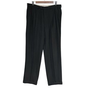 Vtg Torriani Mens Dress Pants 36x30 Black Pleated Cuffed Wool Blend